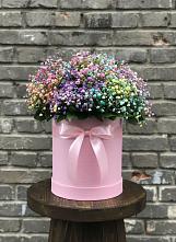 Цветочная композиция из Гипсофила и Розы в шляпной коробке в Березовке