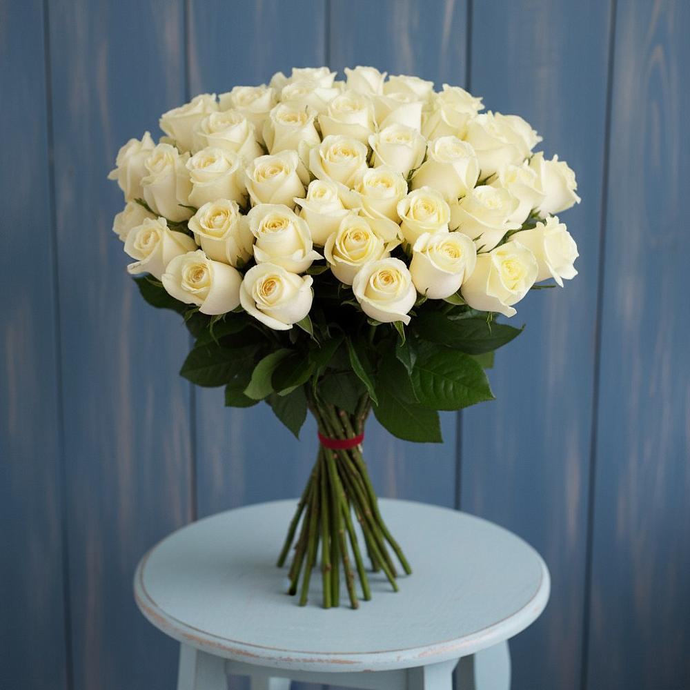 Букет 51 Белая роза Эдлесс Лав в Березовке