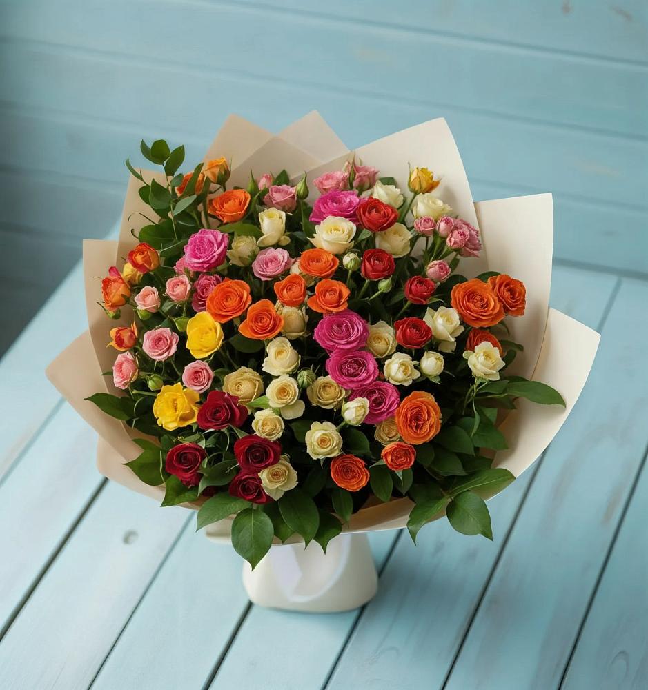Букет Микс из разноцветных кустовых роз в Березовке