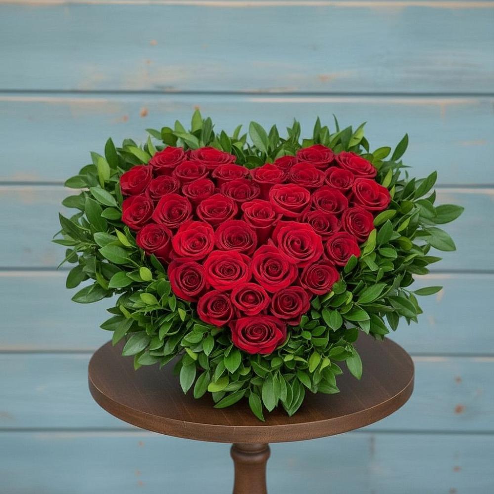 Цветочная композиция из Розы в виде сердца в Березовке