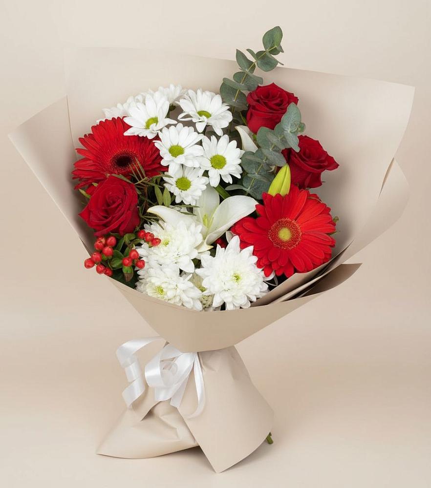 Букет цветов из: Розы, Хризантемы, Герберы и Лилии в Березовке