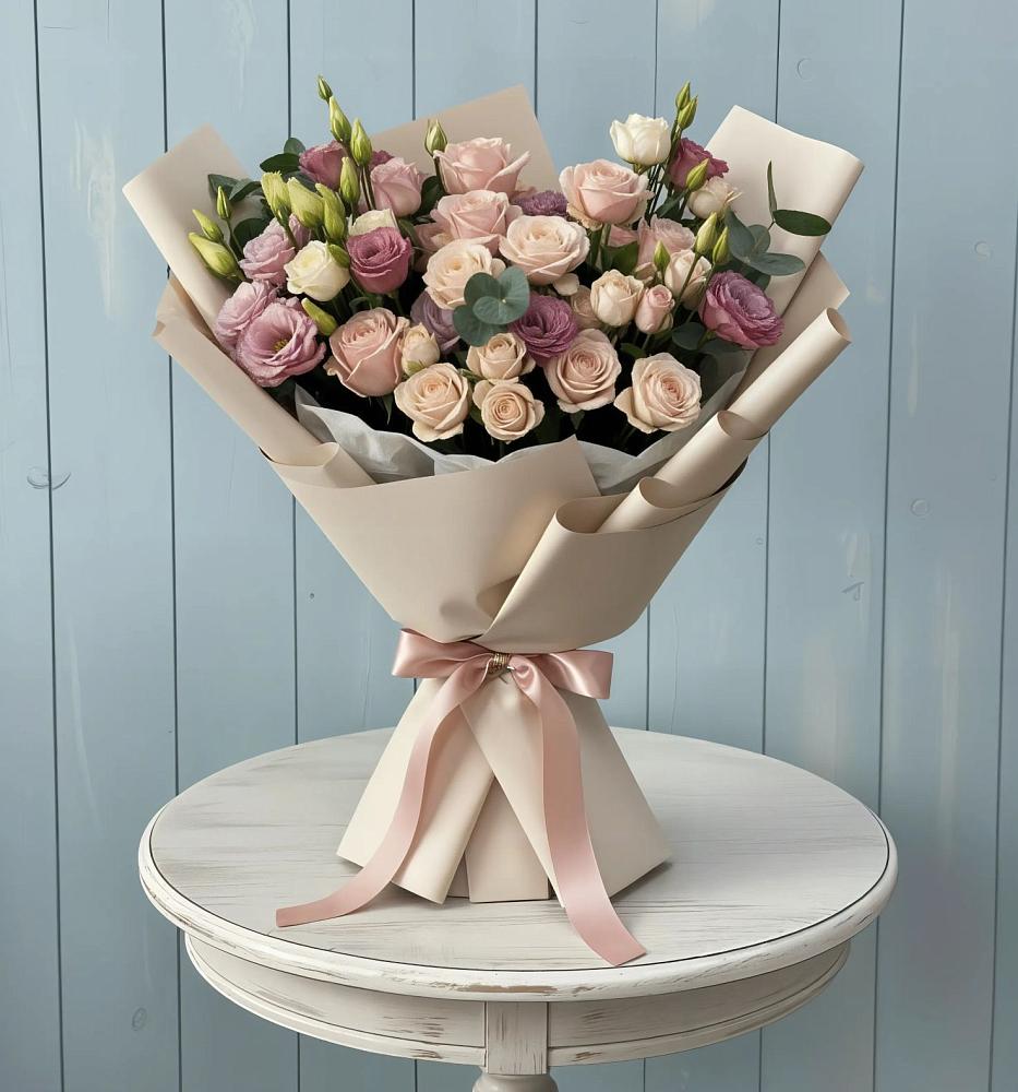 Букет цветов из: Розы и Лизиантусы в Березовке