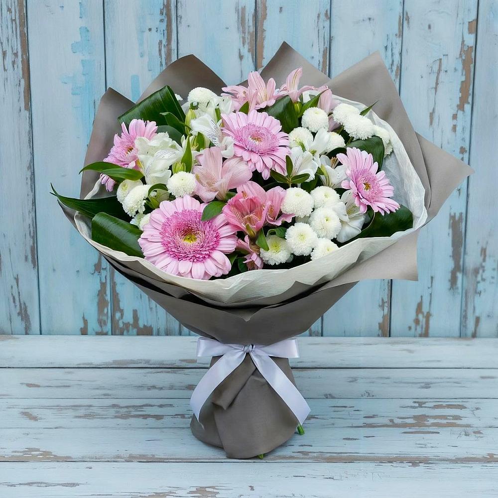 Букет цветов из: Герберы, Альстромерии и Хризантемы в Березовке