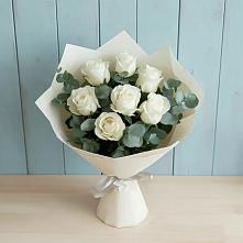 Букет Белые розы в Эвкалипте #REPLACE_PRED# Березовке