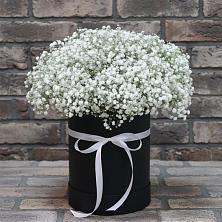 Цветочная композиция из Гипсофила в шляпной коробке в Березовке